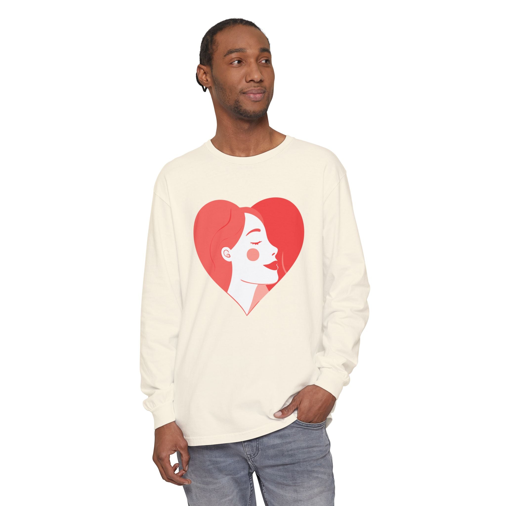 Heart Portrait Long Sleeve Tee — Romantic Red Lady Graphic
