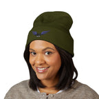 Winged Frenchie Embroidered Beanie Cute Skull Wings Cuffed Hat