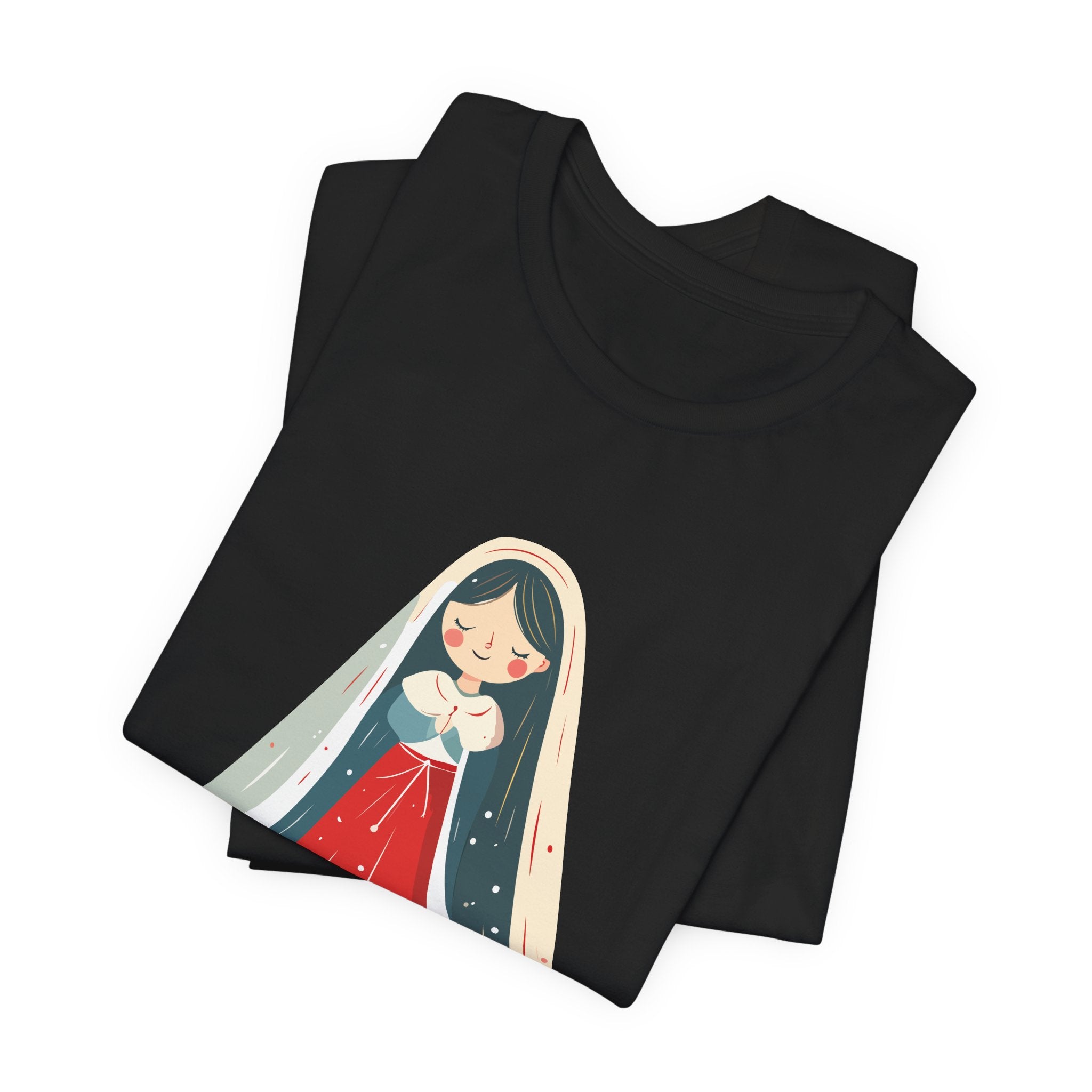 Virgin Mary Illustration Tee — Cute Nativity T-Shirt