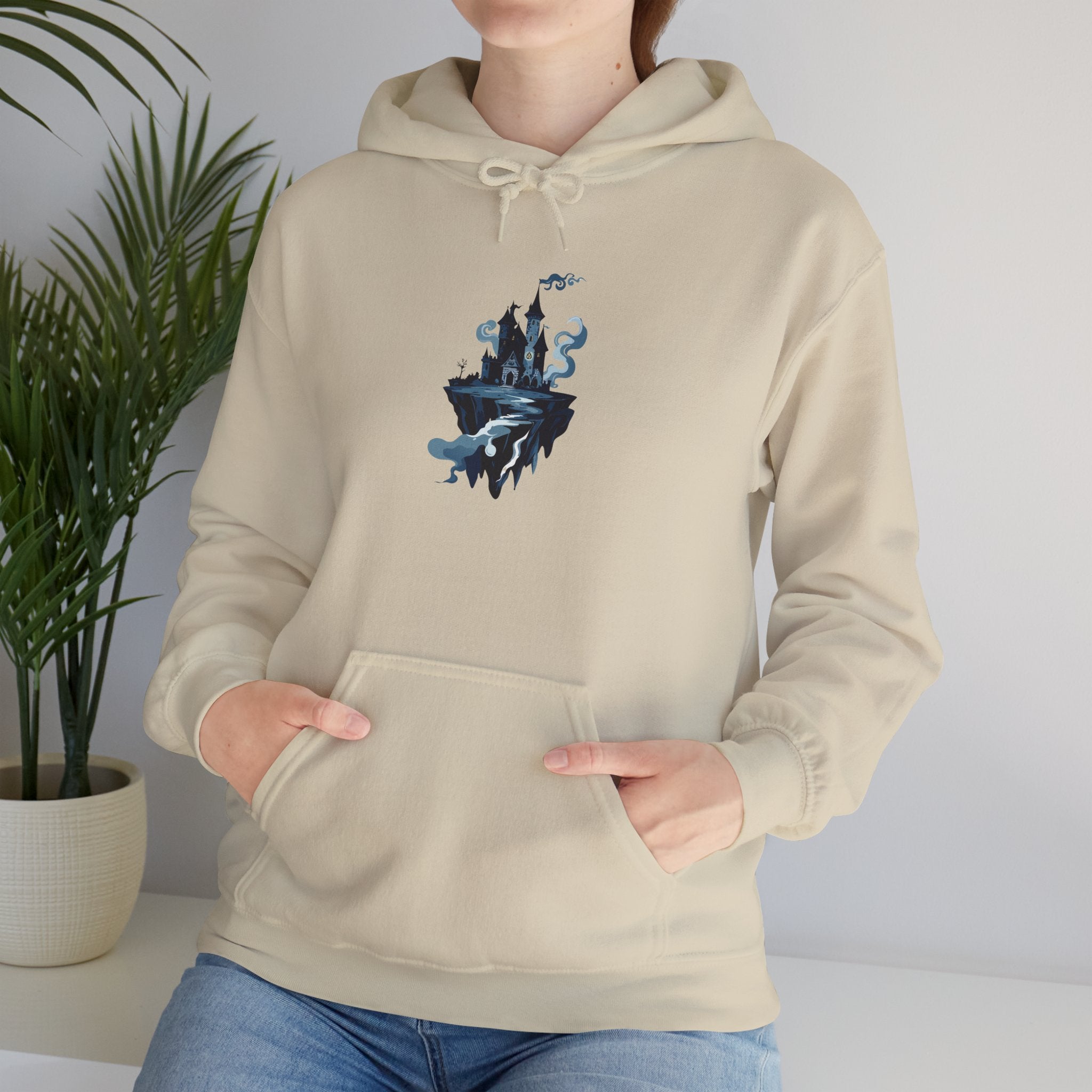 Castle Island Hoodie Floating Gothic Castle Graphic Hooded Sweatshirt