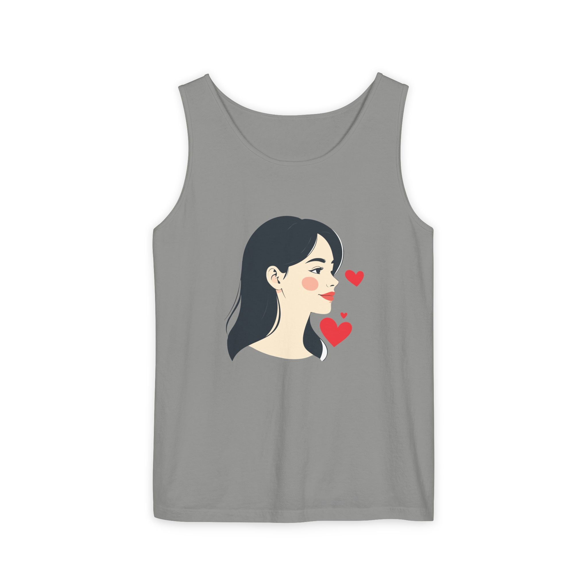 Kawaii Girl Portrait Tank Top Cute Heart Illustration Graphic Tank