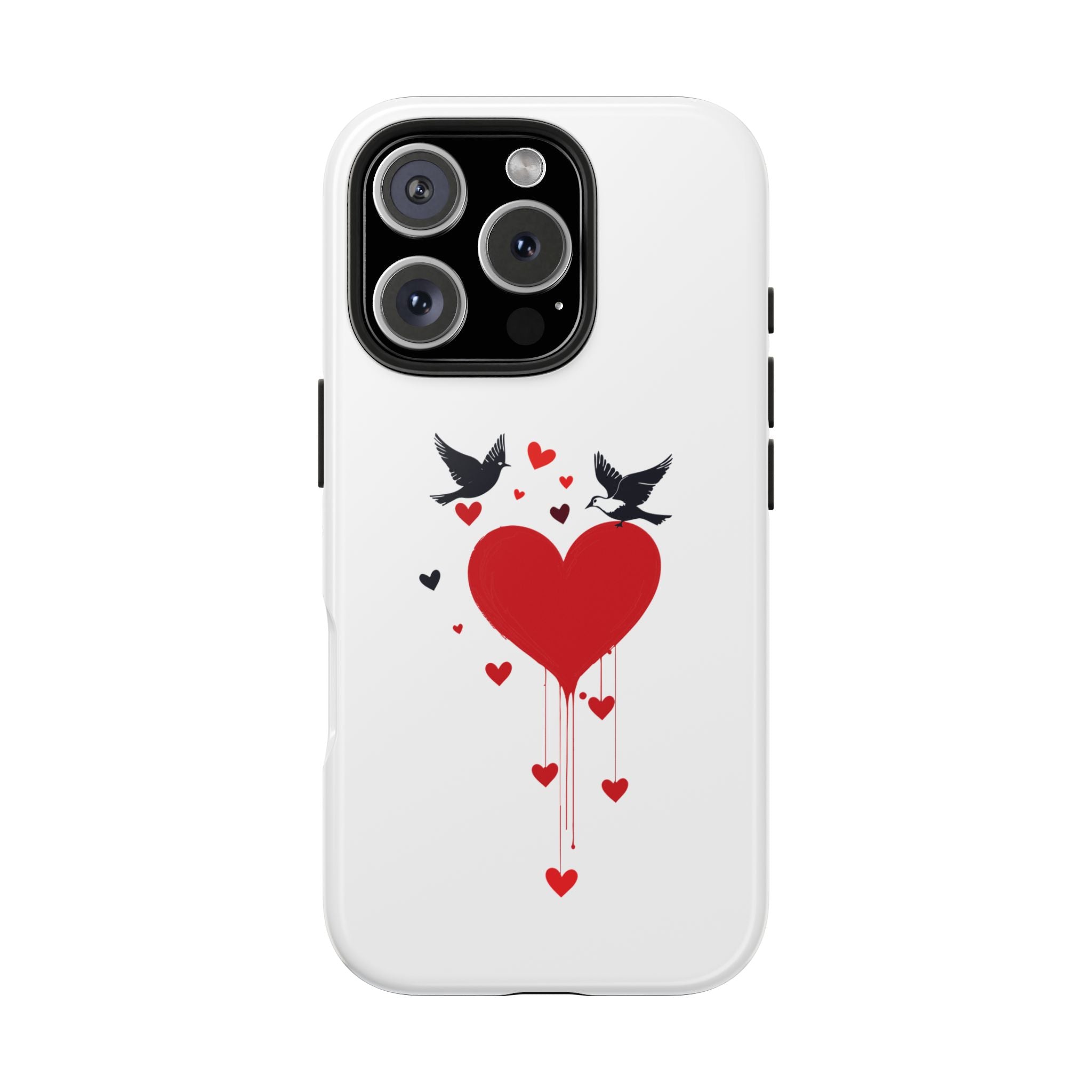 Tough Phone Case Red Dripping Heart with Doves Valentine's Protection