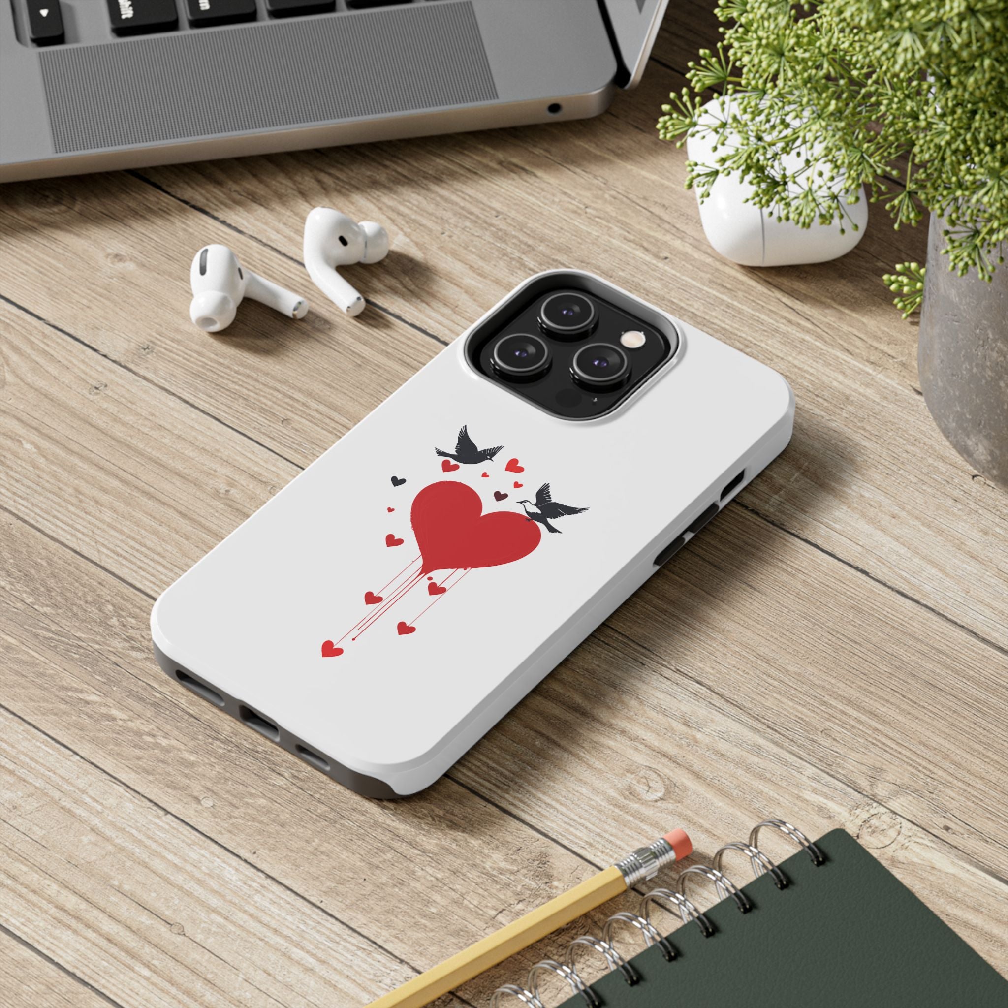 Tough Phone Case Red Dripping Heart with Doves Valentine's Protection
