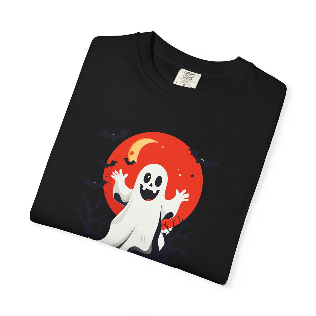 Ghost Halloween T-Shirt Cute Spooky Ghost with Red Moon