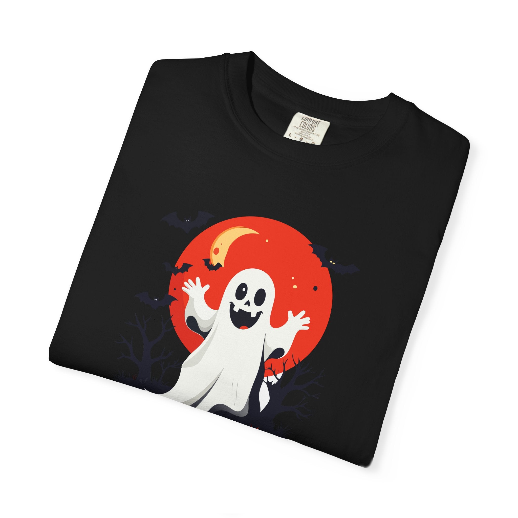 Ghost Halloween T-Shirt Cute Spooky Ghost with Red Moon