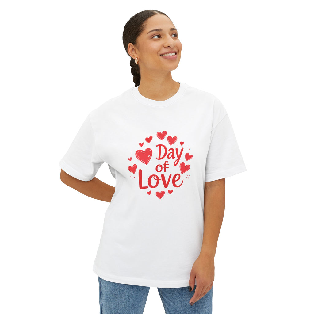 Day of Love Oversized Tee — Valentine’s Heart Graphic T‑Shirt