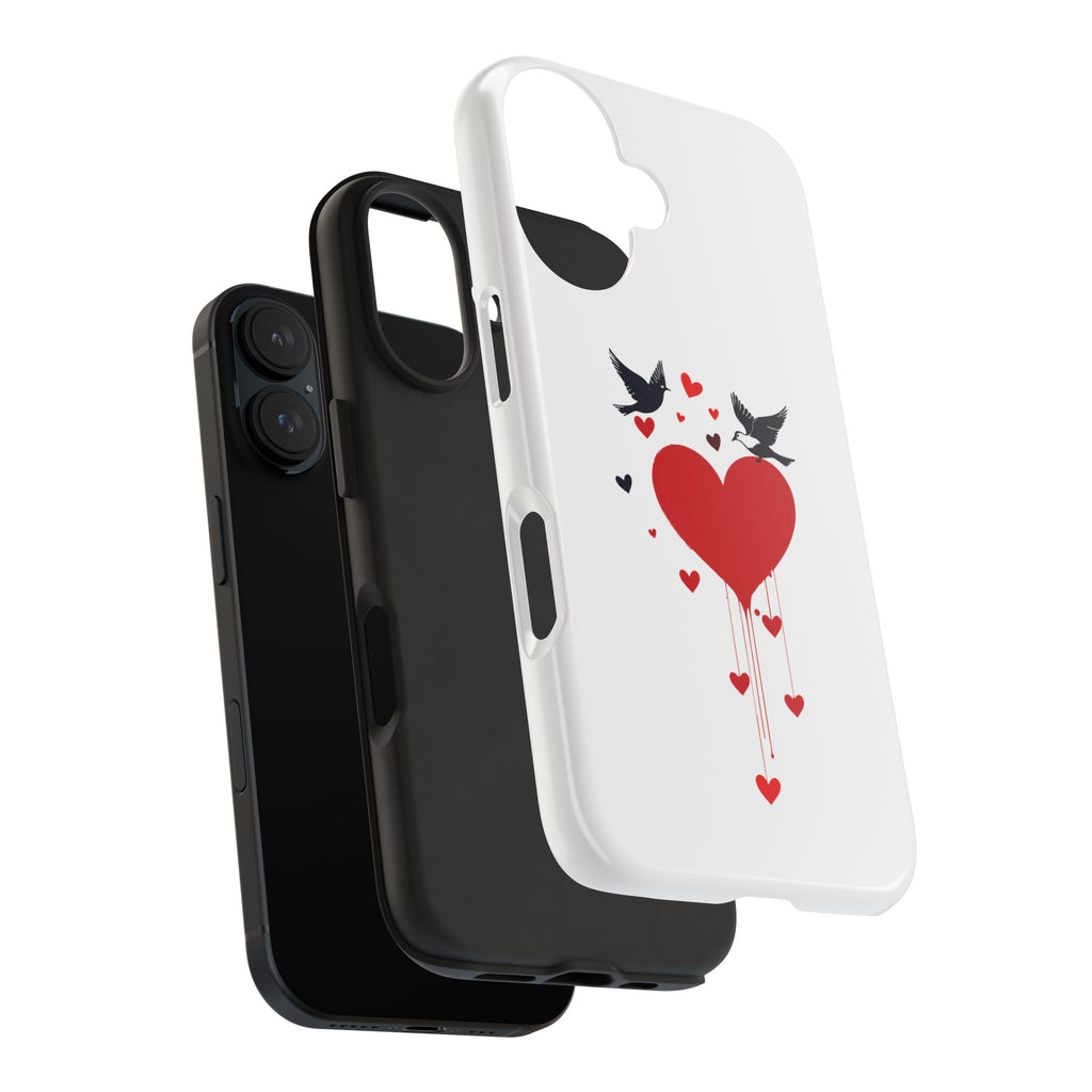Tough Phone Case Red Dripping Heart with Doves Valentine's Protection
