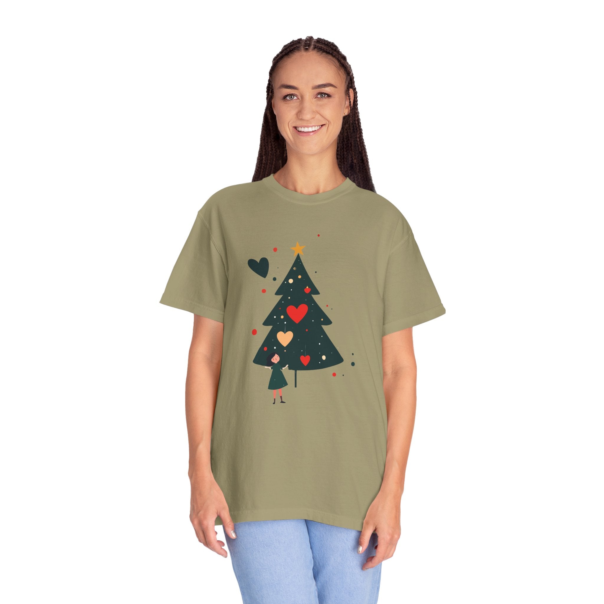 Christmas Tree Hearts T-Shirt — Cute Holiday Tree with Hearts Graphic