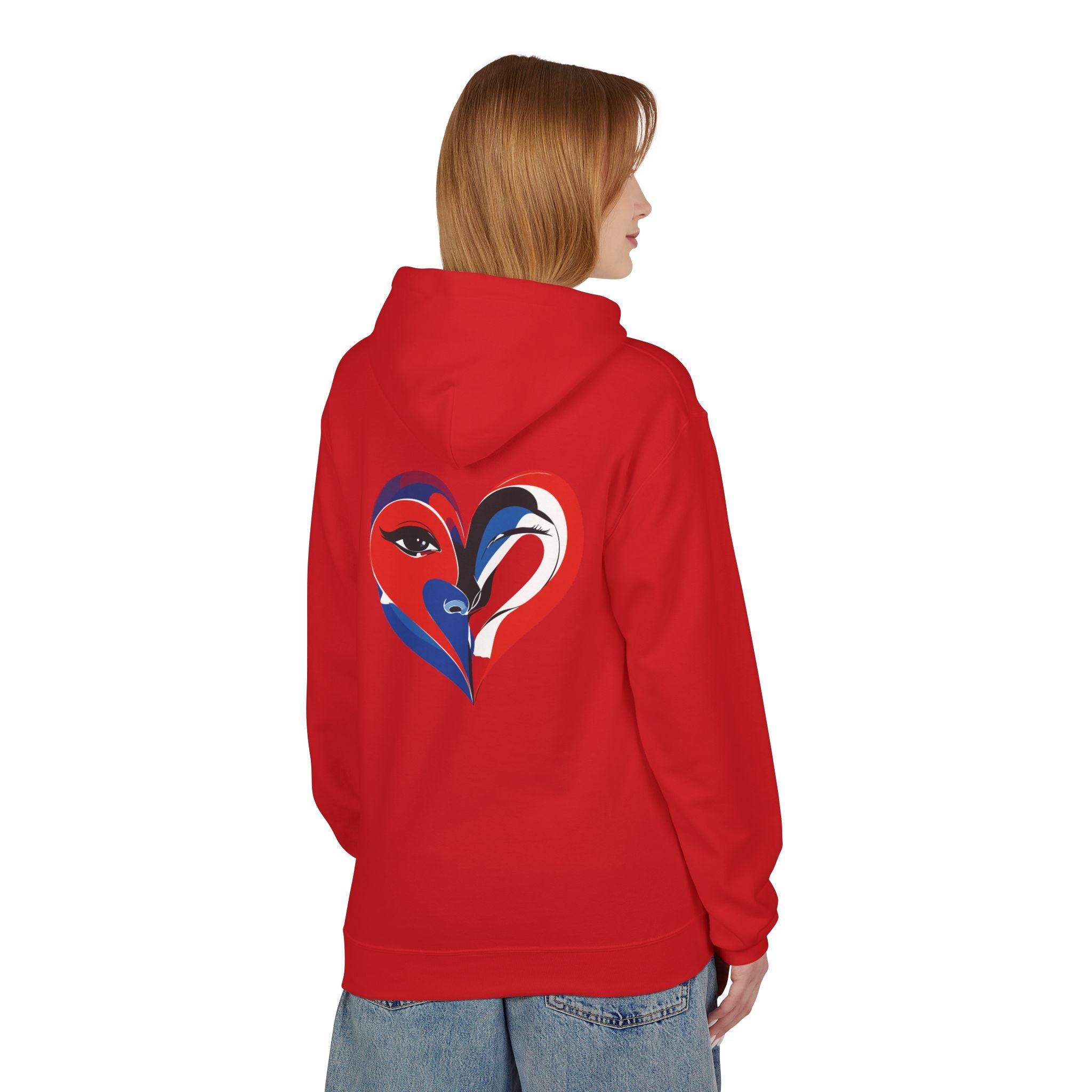 Patriotic Heart Face Hoodie Red White Blue Love Graphic