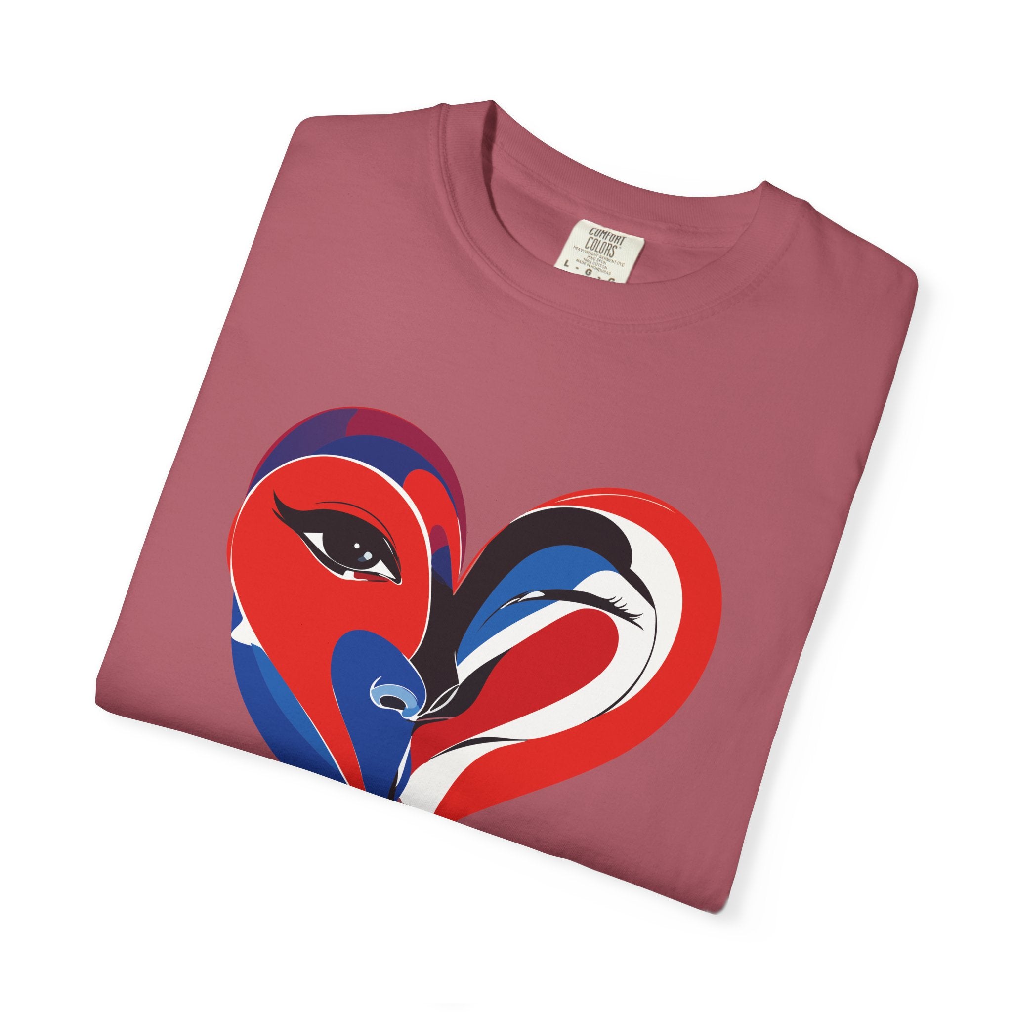 Heart Art Graphic Tee Red & Blue Woman Face Heart Design