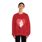 Heart Profile Crewneck Sweatshirt — Minimal Red Heart Portrait Graphic, Women face in Heart