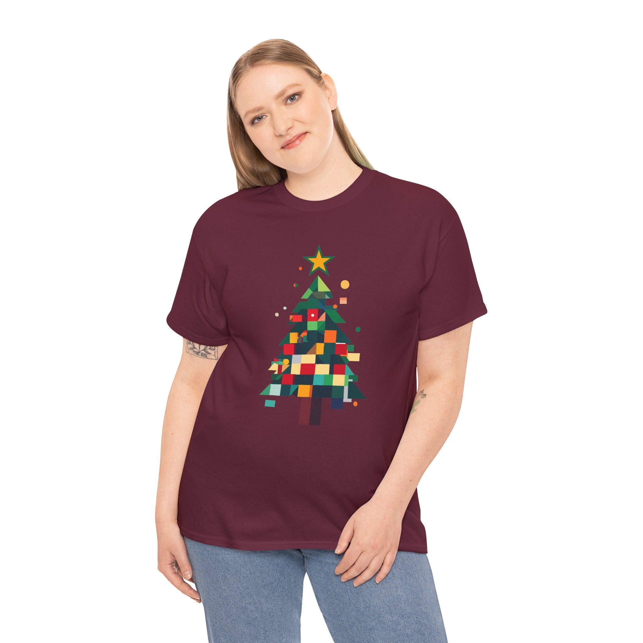 Christmas Tree Graphic Tee Modern Pixelated Holiday T-Shirt