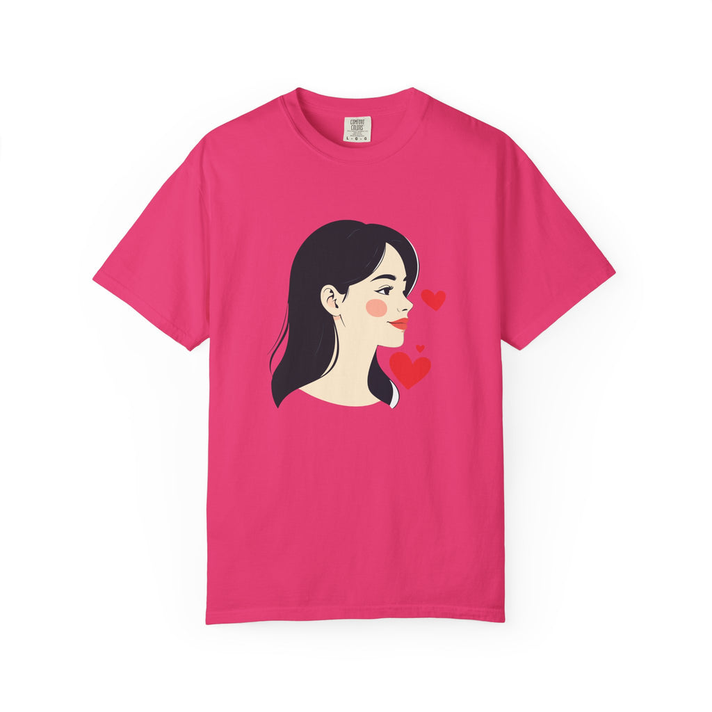 T-Shirt — Minimal Cute Girl Profile with Hearts Graphic