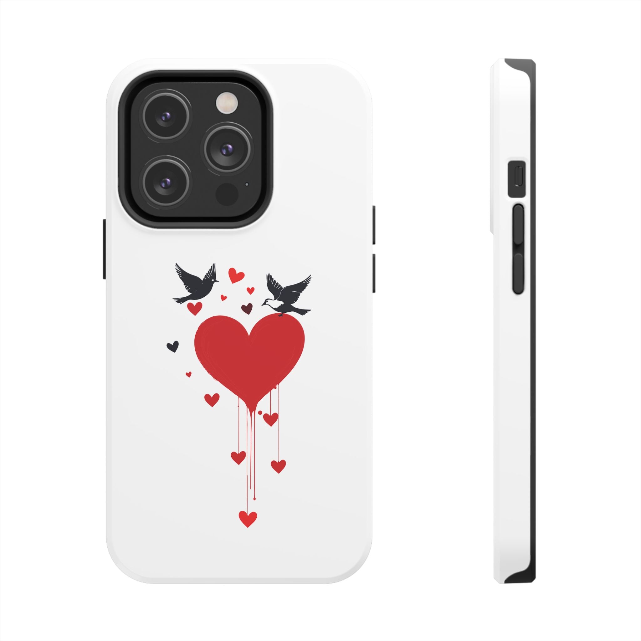 Tough Phone Case Red Dripping Heart with Doves Valentine's Protection