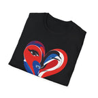 Heart Face Graphic T‑Shirt Red & Blue Abstract Love Design