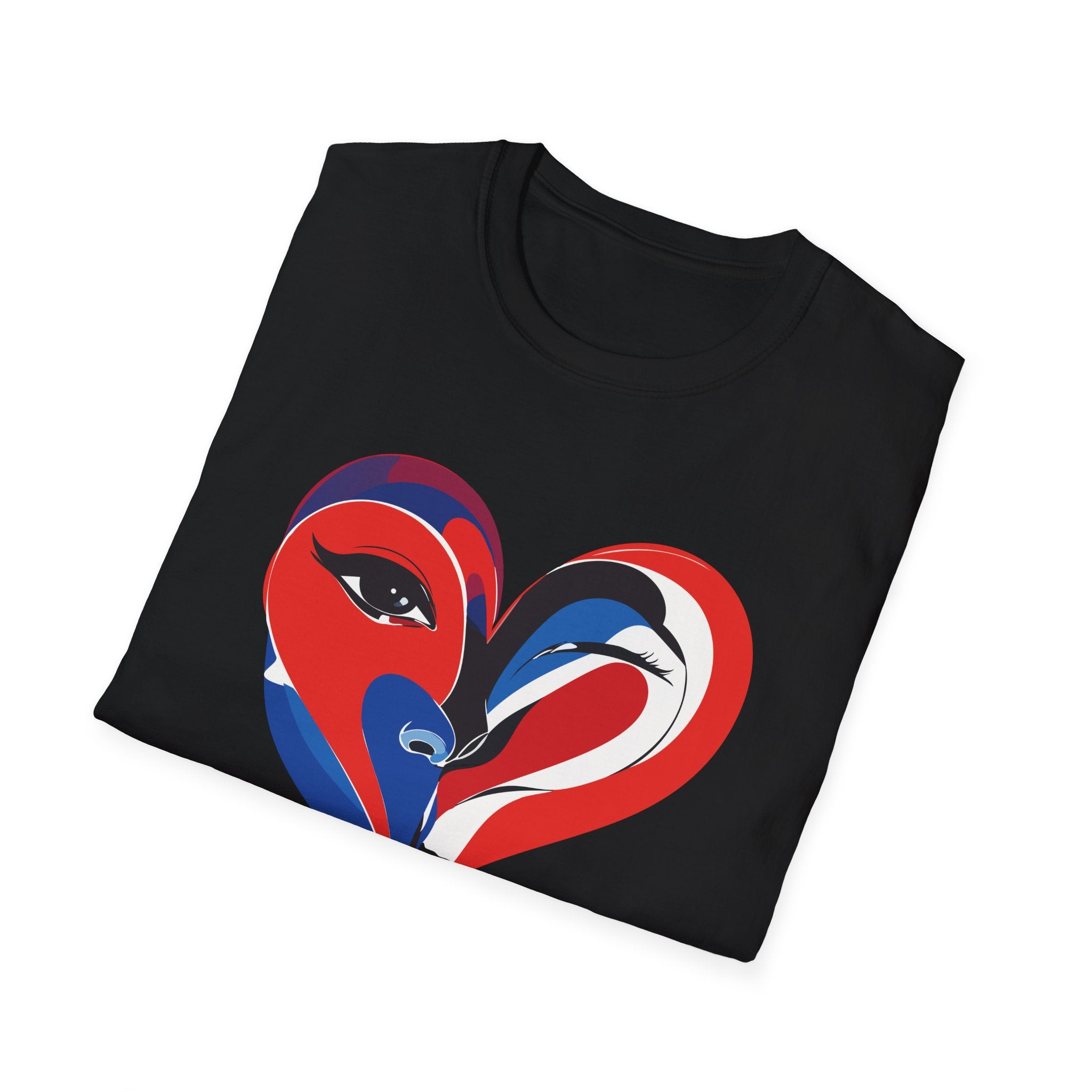 Heart Face Graphic T‑Shirt Red & Blue Abstract Love Design