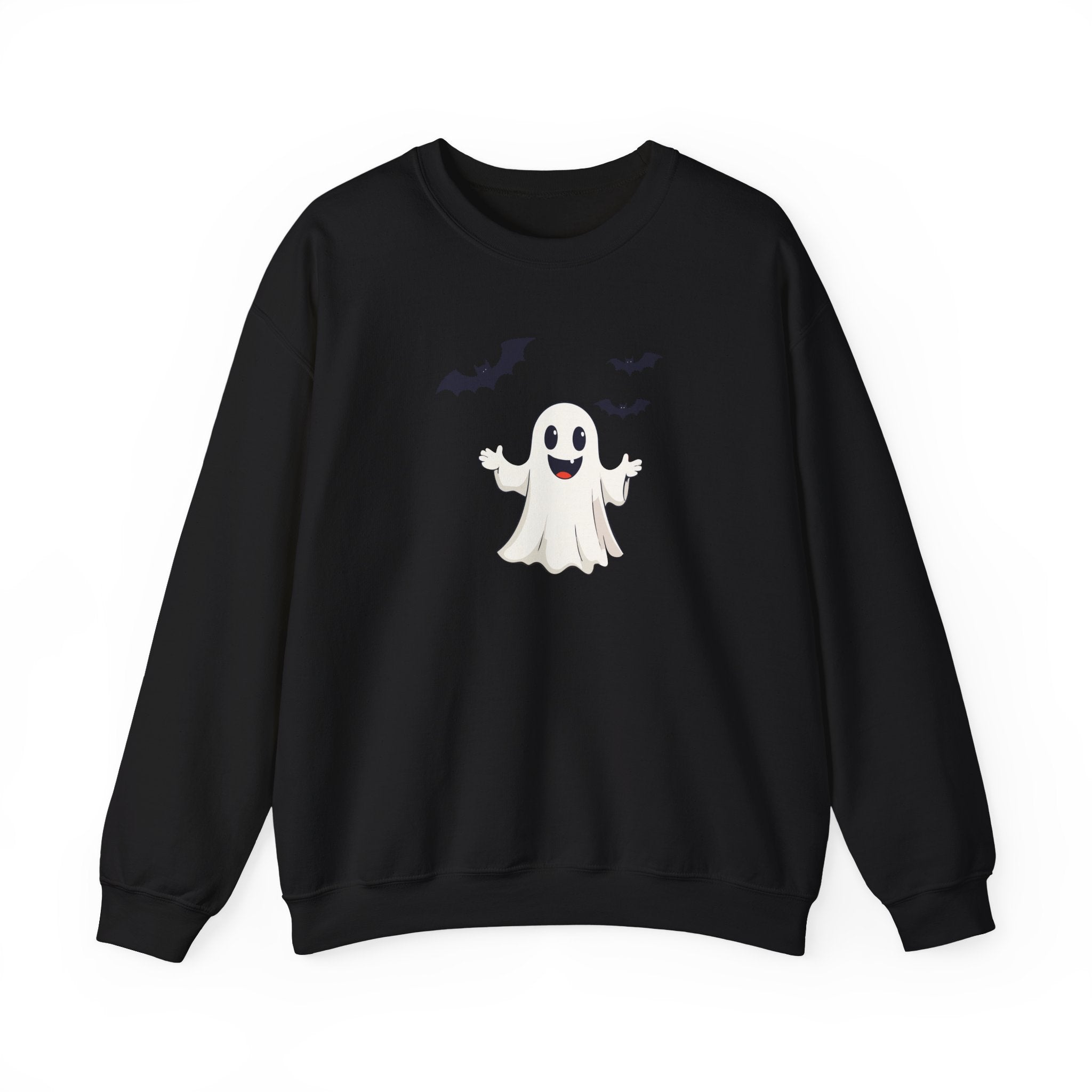 Halloween Ghost Crewneck Sweatshirt Cute Boo Ghost & Bats Cozy Pullover