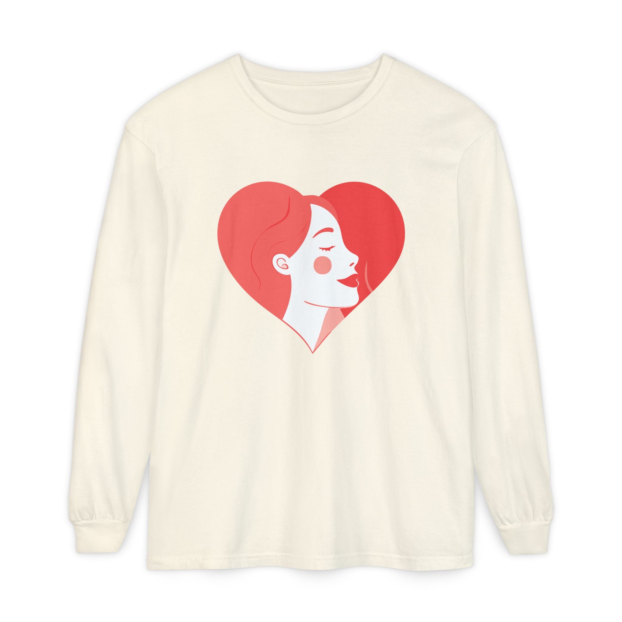 Heart Portrait Long Sleeve Tee — Romantic Red Lady Graphic