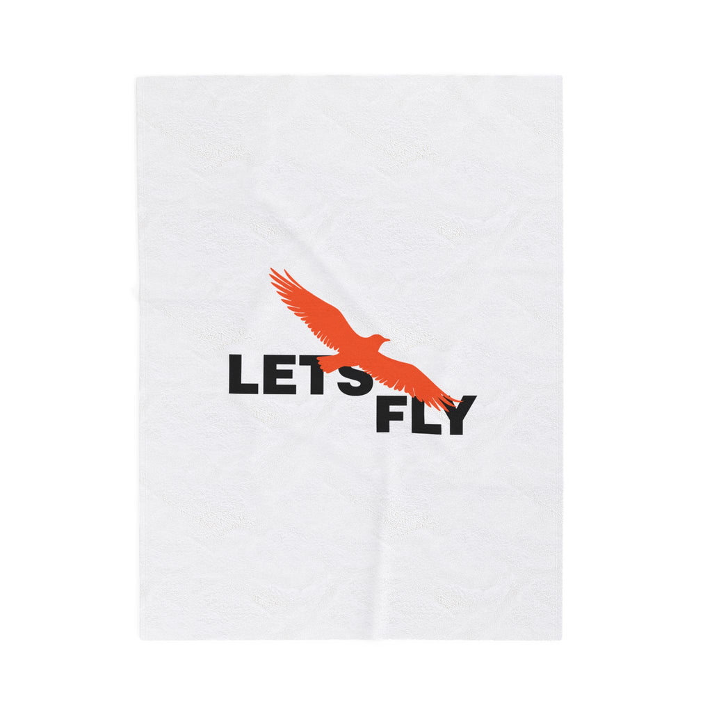 Let's Fly Plush Blanket — Soft Velveteen Throw with Soaring Bird Graphic