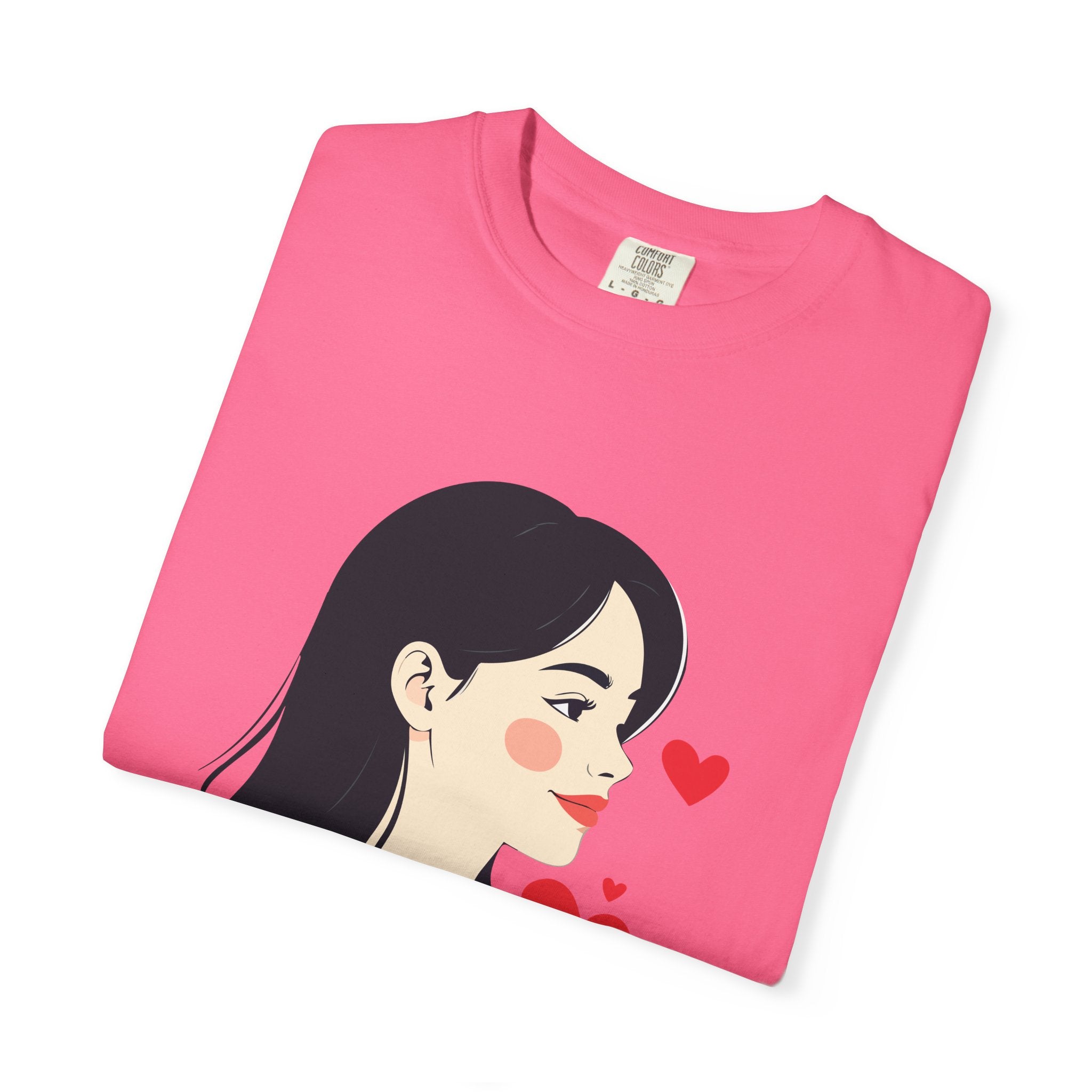 T-Shirt — Minimal Cute Girl Profile with Hearts Graphic