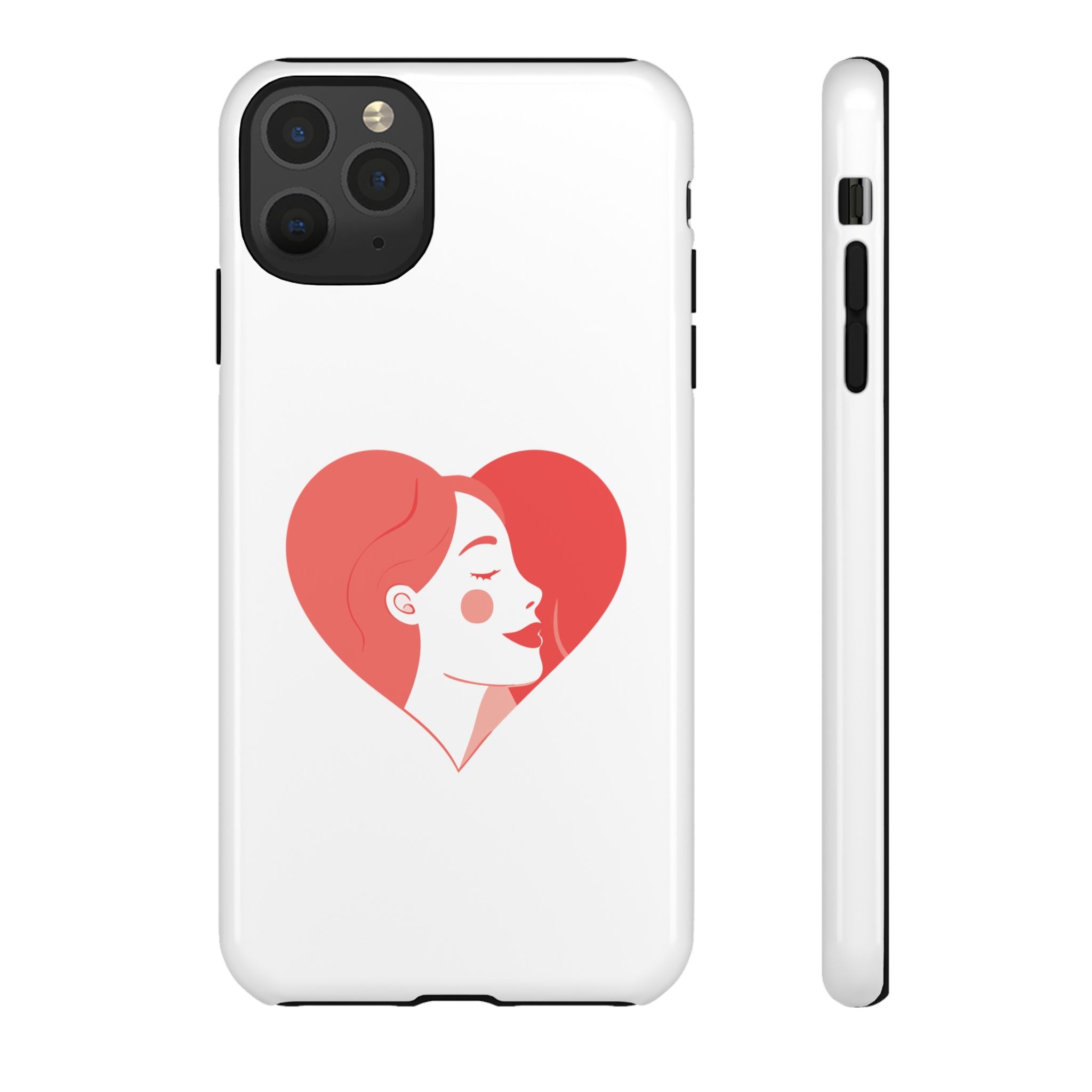 Phone Case — Minimal Heart Portrait Protective Tough Case (Pink Girly Love Design)