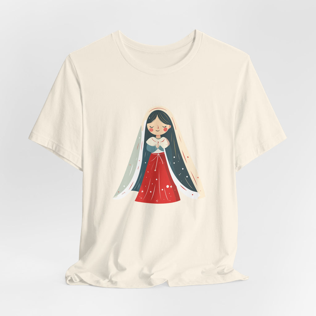 Virgin Mary Illustration Tee — Cute Nativity T-Shirt