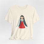 Virgin Mary Illustration Tee — Cute Nativity T-Shirt