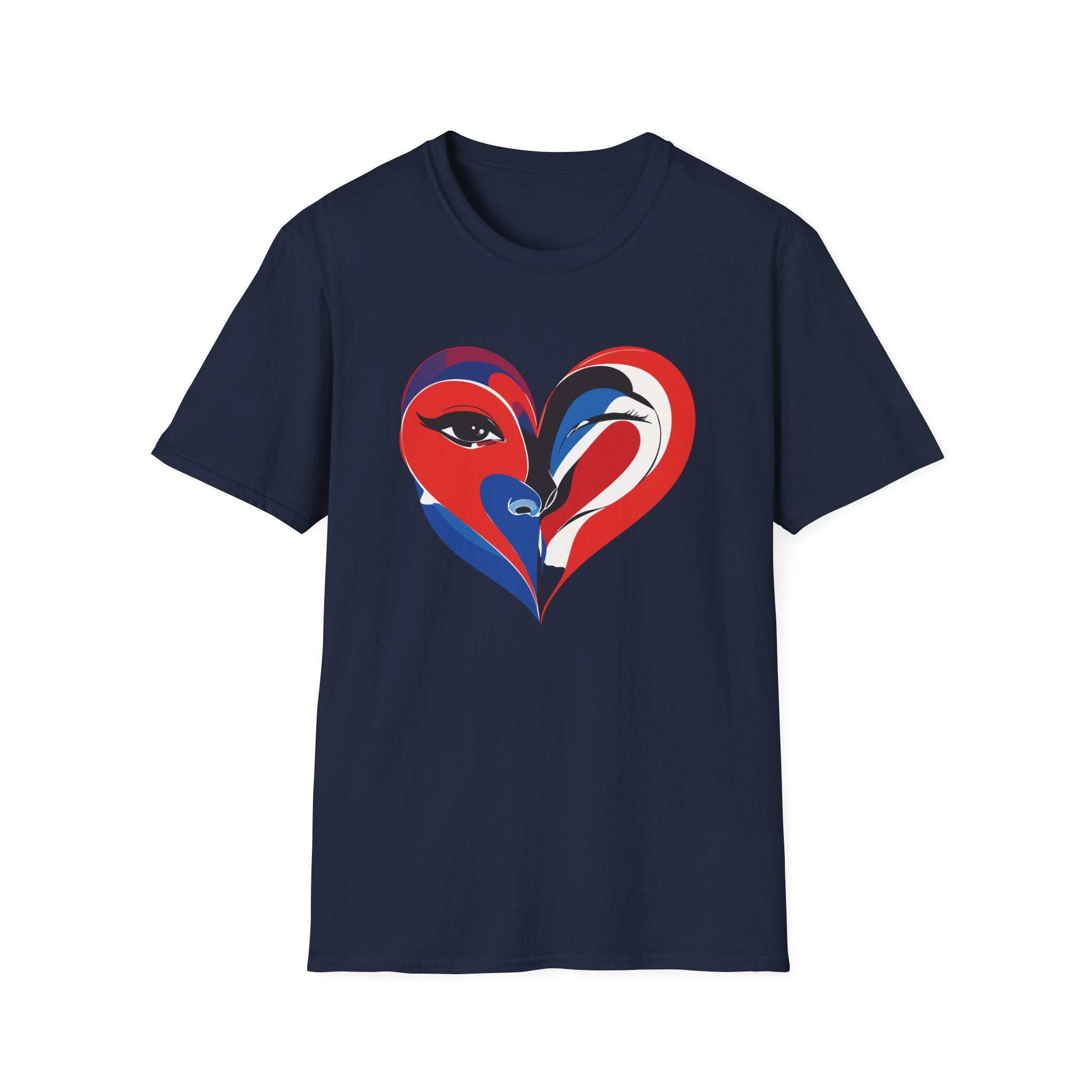 Heart Face Graphic T‑Shirt Red & Blue Abstract Love Design