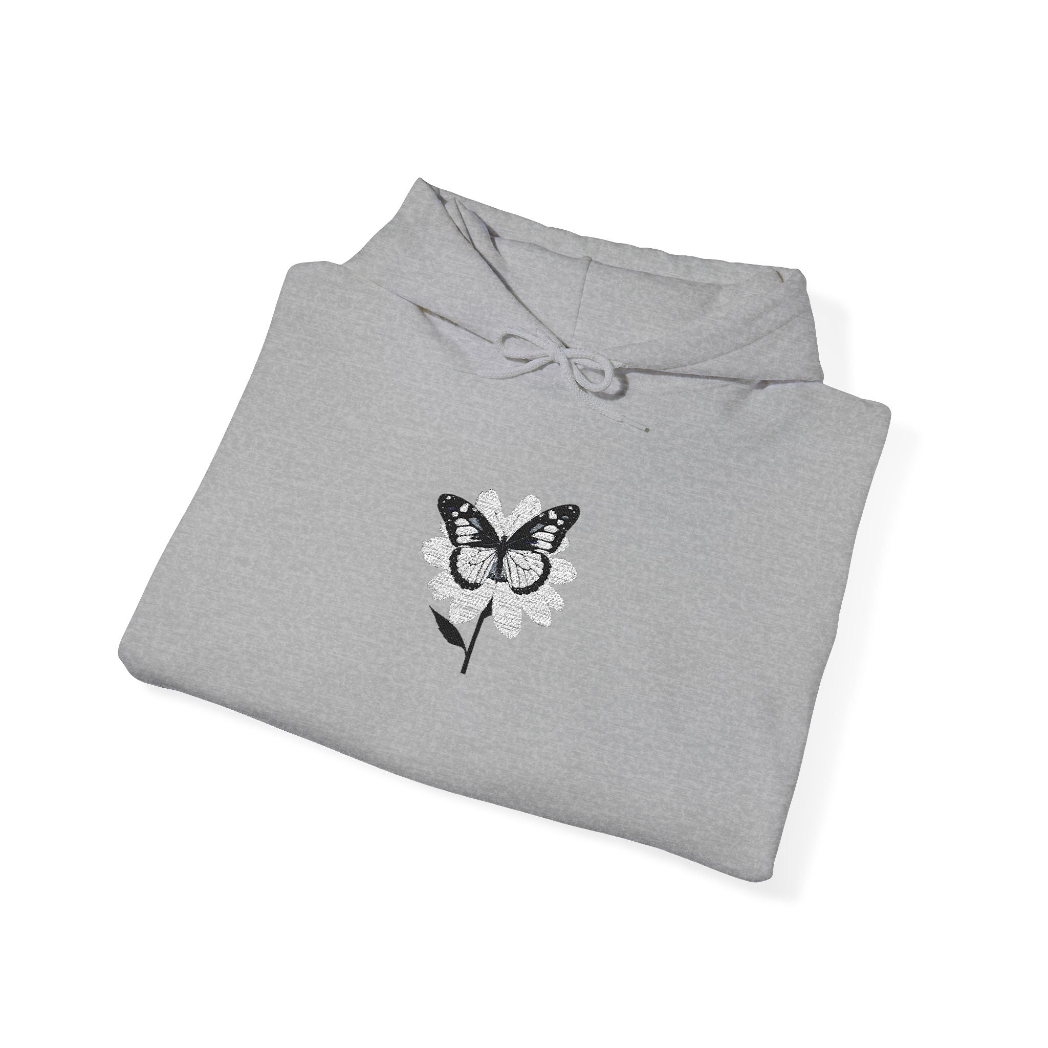 Embroidered Floral Butterfly Hoodie Monochrome Rose & Butterfly Graphic Sweatshirt