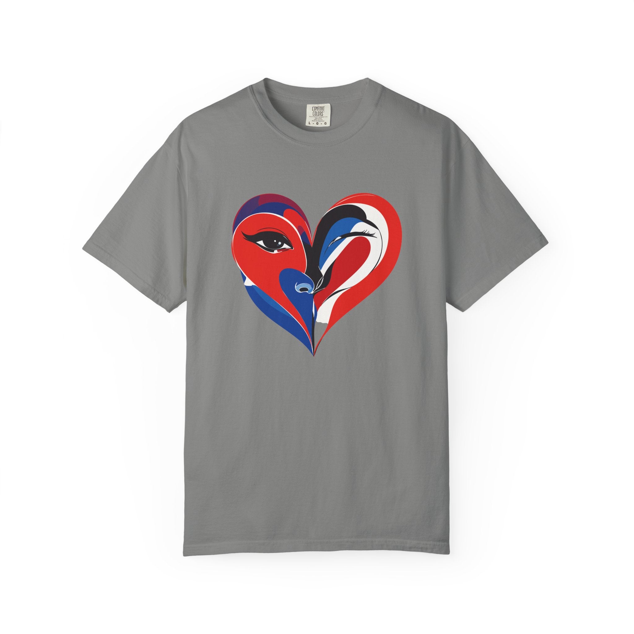 Heart Art Graphic Tee Red & Blue Woman Face Heart Design