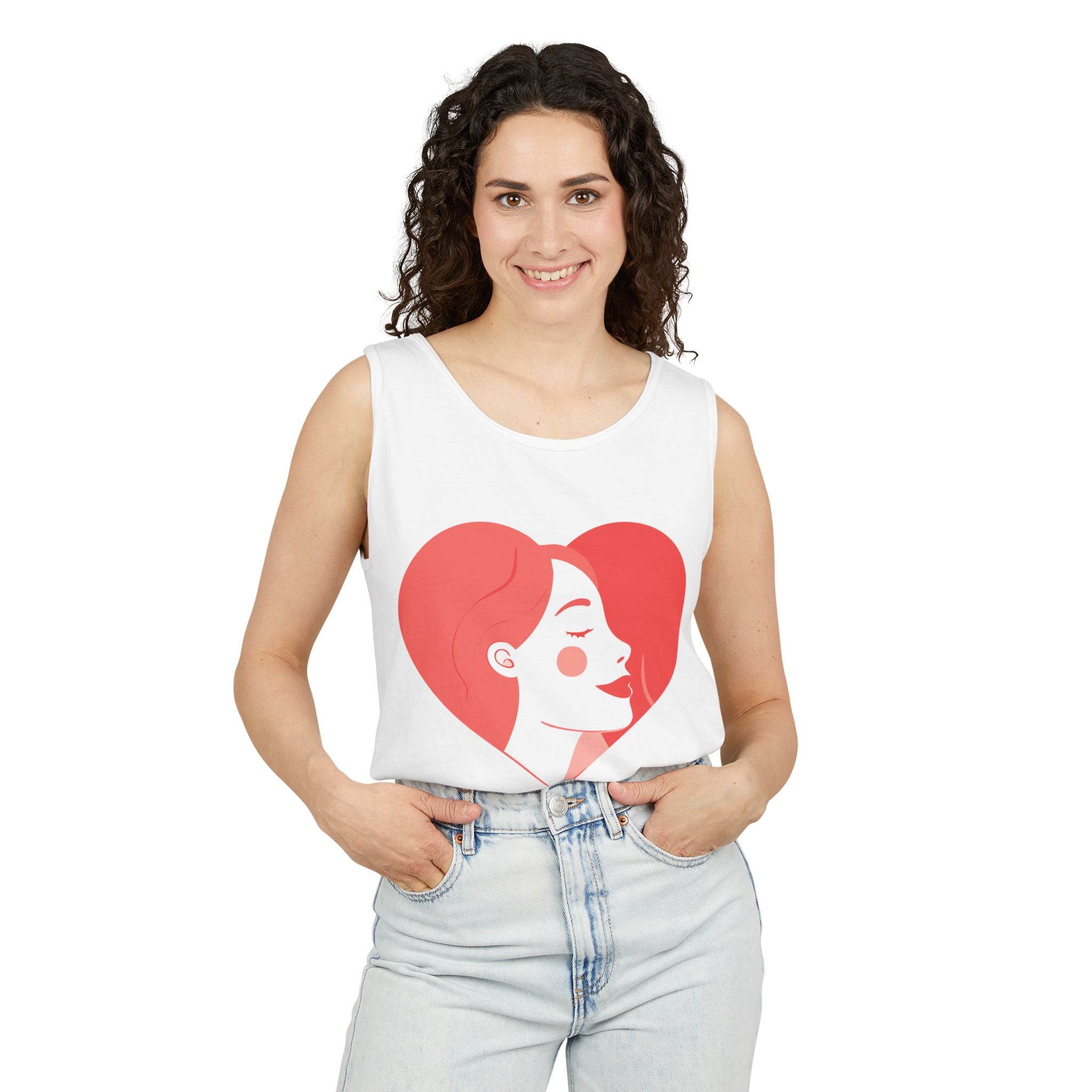 Heart Profile Tank Top — Minimal Feminine Love Graphic