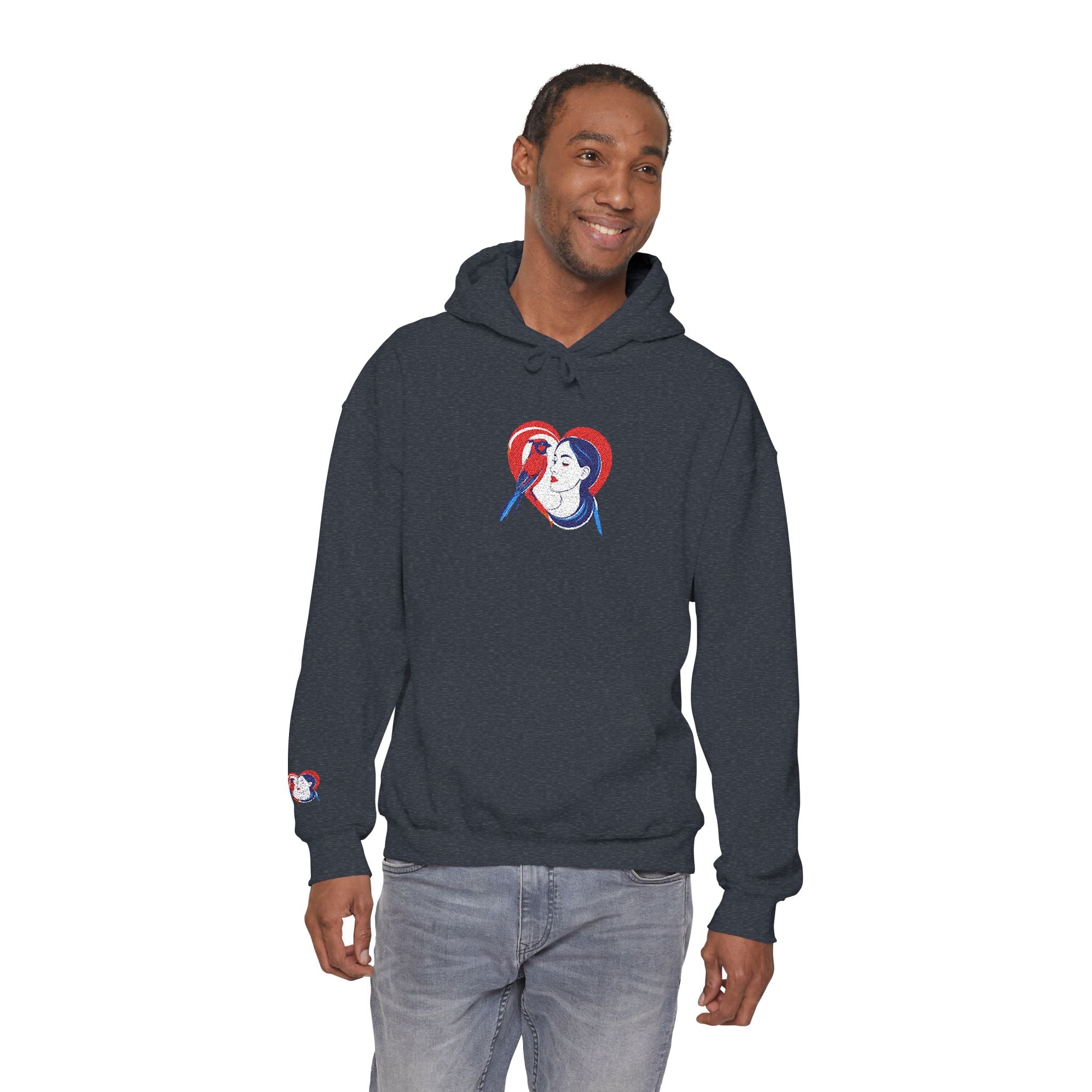 Embroidered Hoodie Patriotic Heart Portrait Graphic Hooded Sweatshirt
