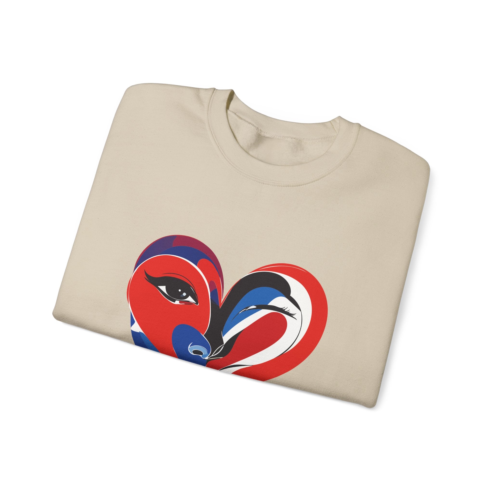 Heart Face Crewneck Sweatshirt Abstract Red & Blue Love Graphic