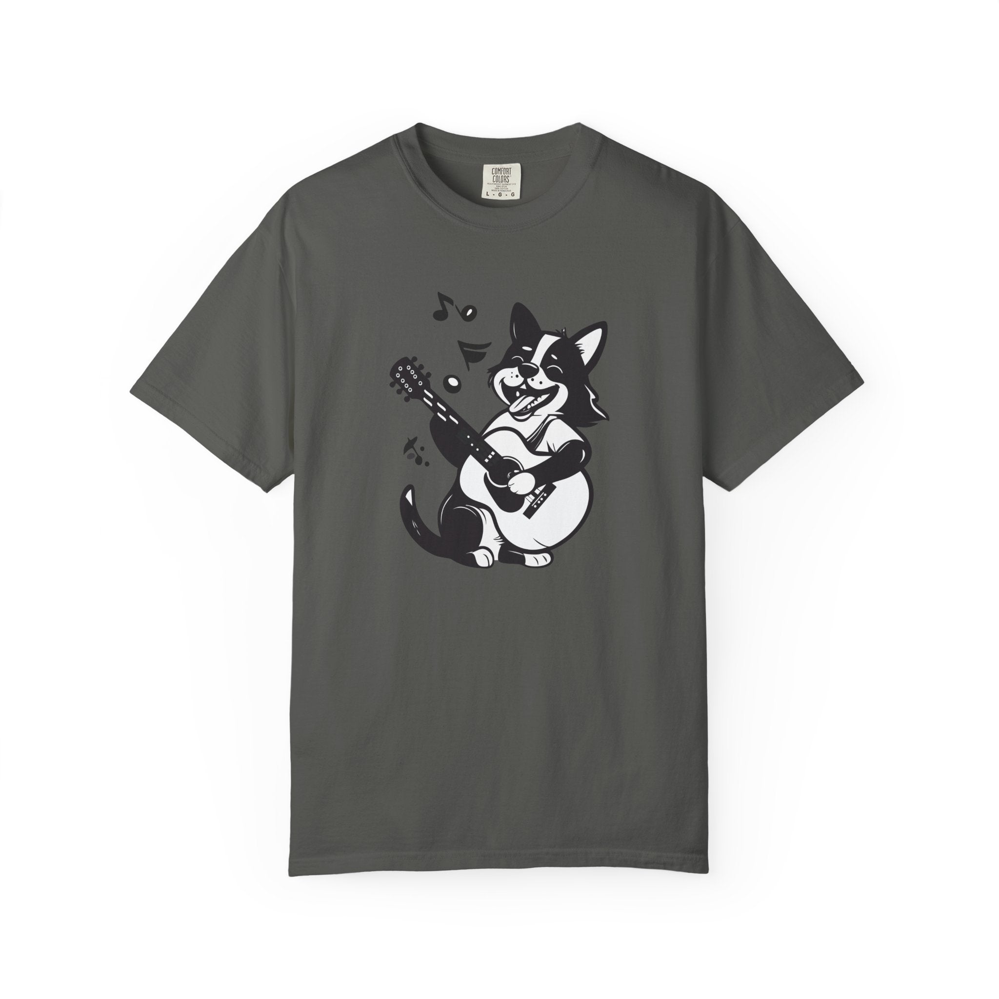 Corgi Playing Guitar T-Shirt  Cute Musical Dog Tee Rockstar Design