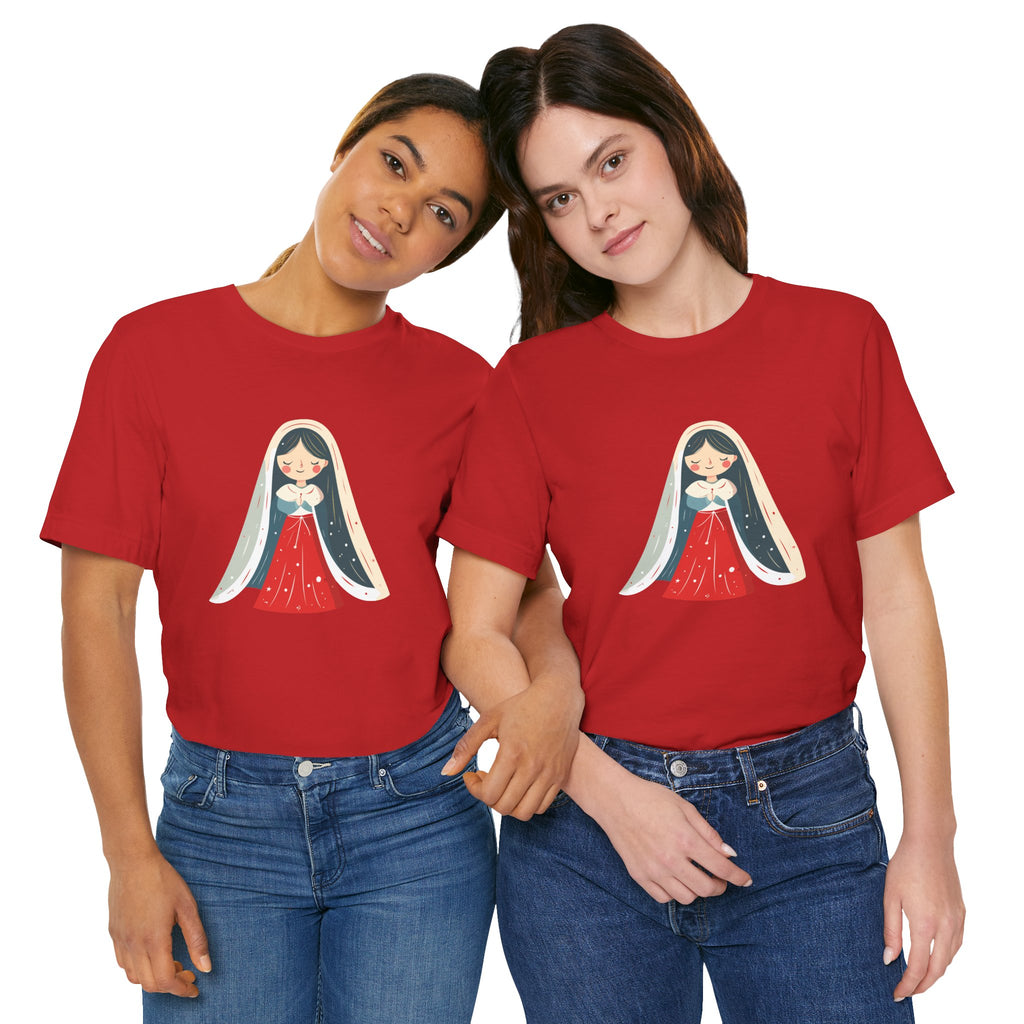 Virgin Mary Illustration Tee — Cute Nativity T-Shirt