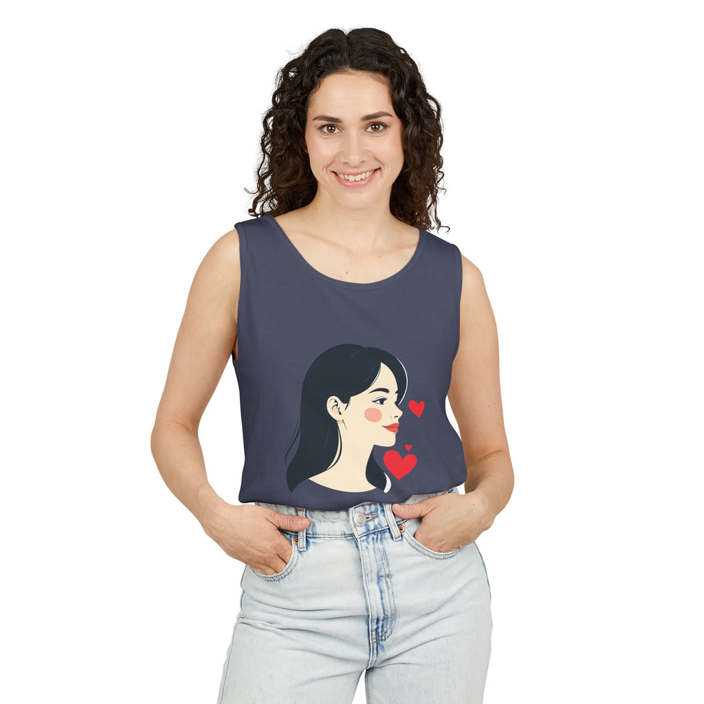 Kawaii Girl Portrait Tank Top Cute Heart Illustration Graphic Tank