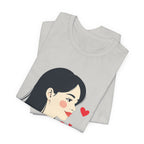 Women’s Portrait Tee with Heart Accents – Cute Kawaii Girl Graphic T-Shirt