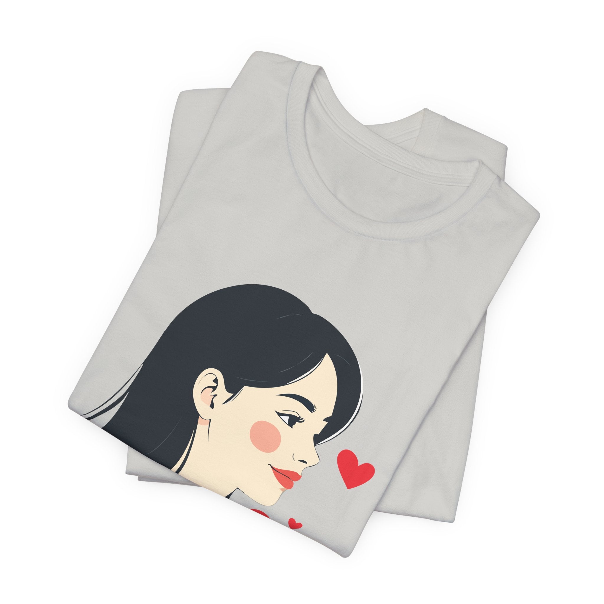 Women’s Portrait Tee with Heart Accents – Cute Kawaii Girl Graphic T-Shirt