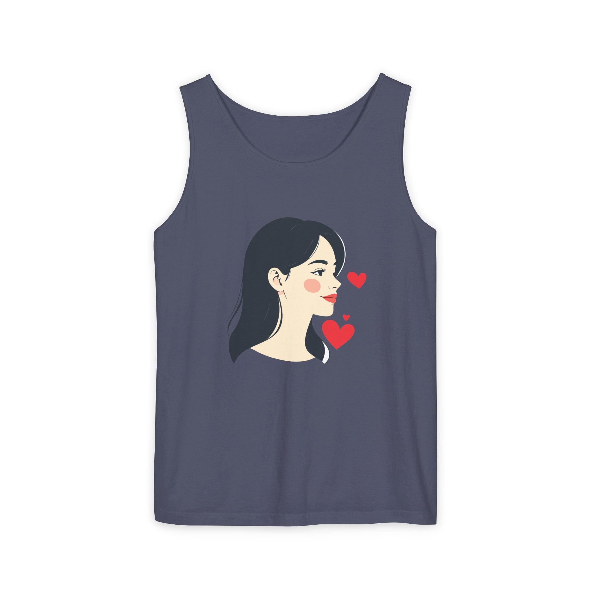 Kawaii Girl Portrait Tank Top Cute Heart Illustration Graphic Tank
