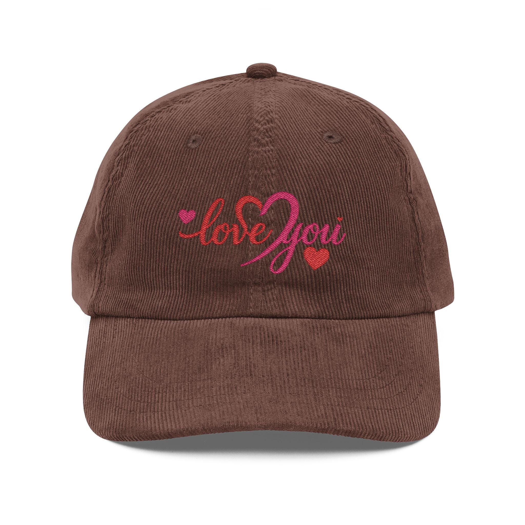 Embroidered Vintage Corduroy Cap Heart Script Love Baseball Hat
