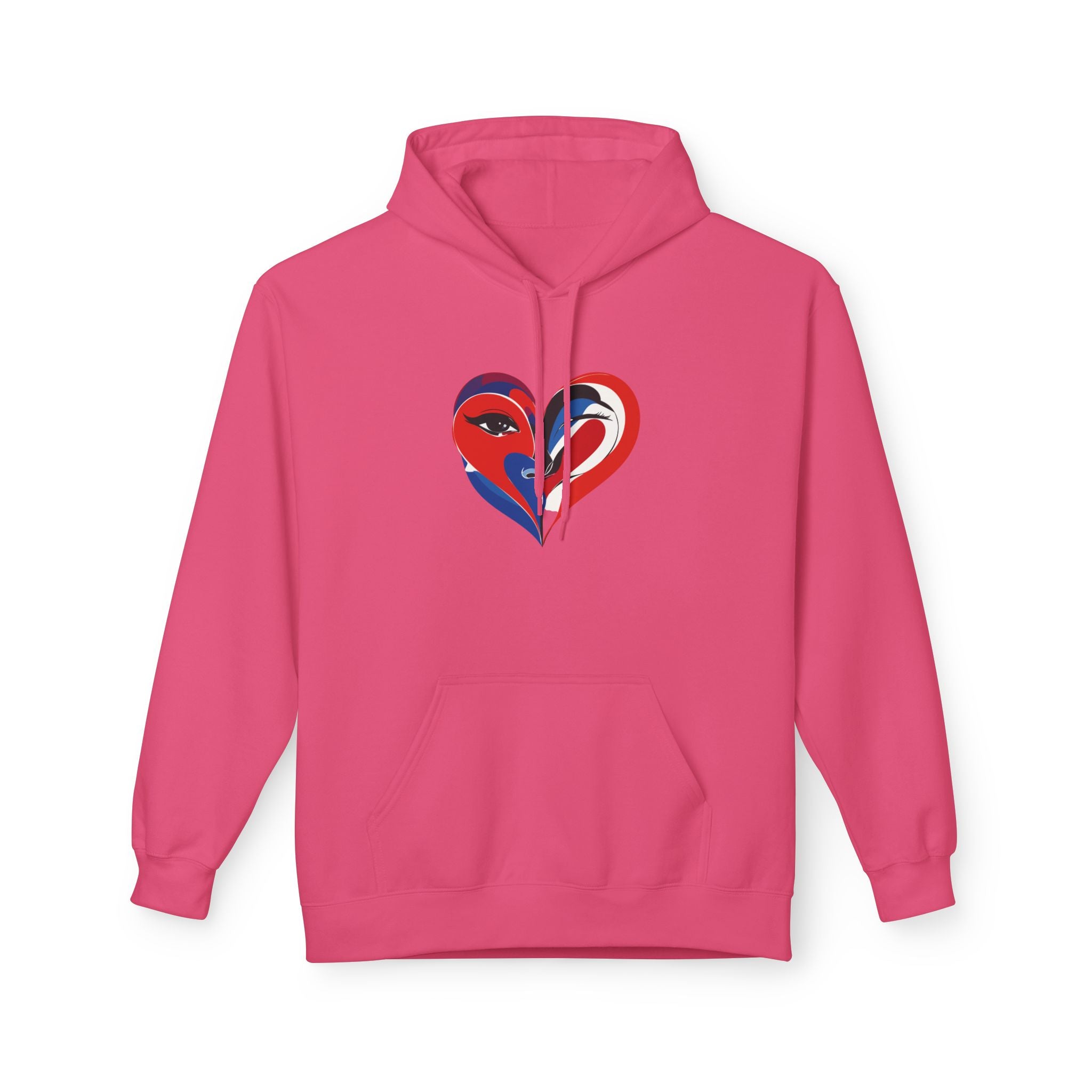 Patriotic Heart Face Hoodie Red White Blue Love Graphic
