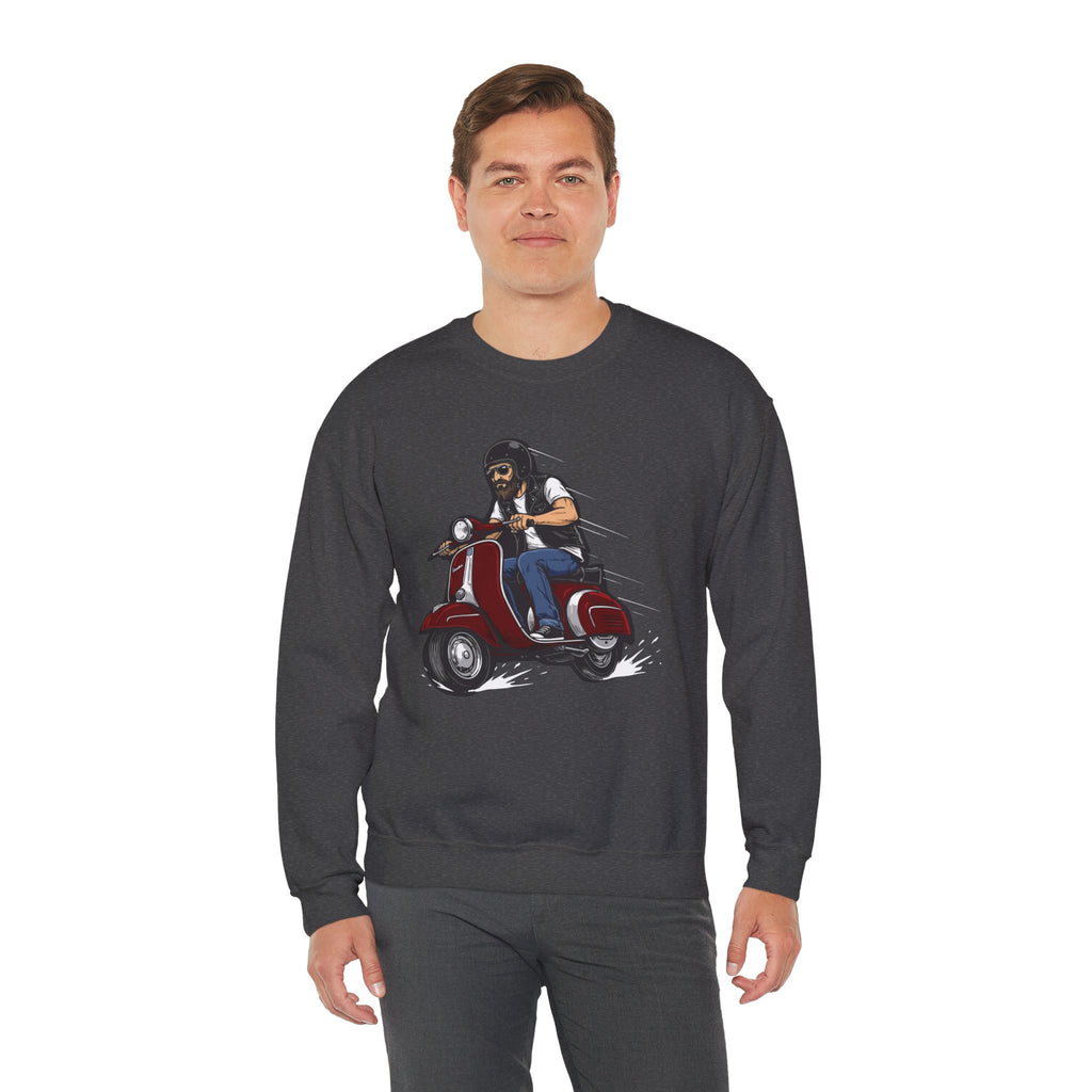 Biker on Red Vespa Sweatshirt Retro Scooter Rider Crewneck