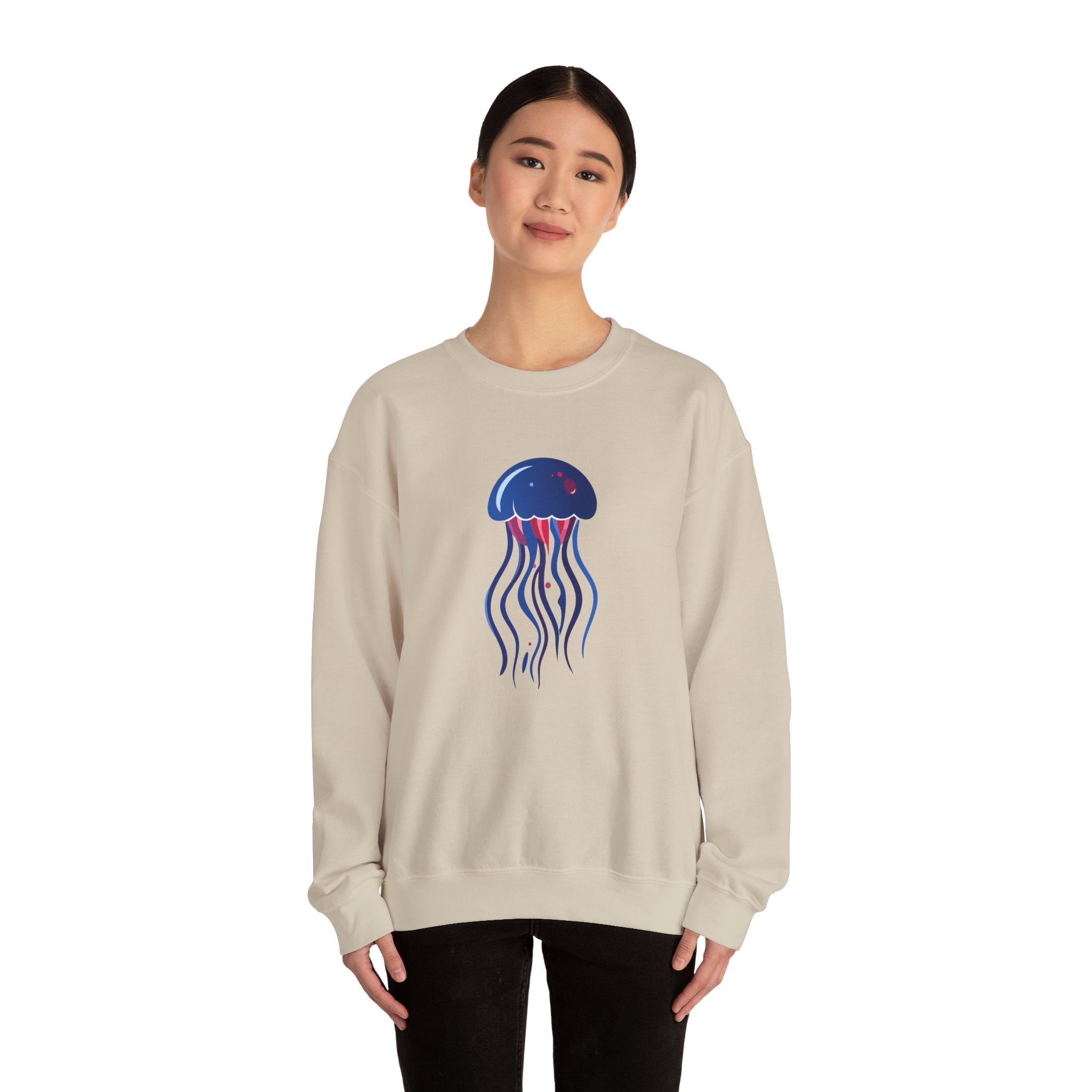Jellyfish Graphic Crewneck Sweatshirt Cute Blue & Pink Ocean Animal Tee for Beach Lovers