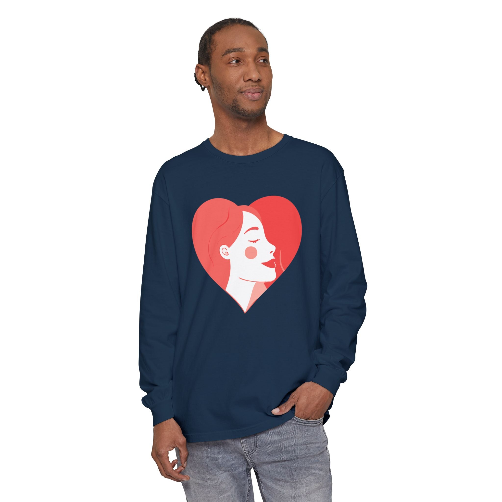 Heart Portrait Long Sleeve Tee — Romantic Red Lady Graphic