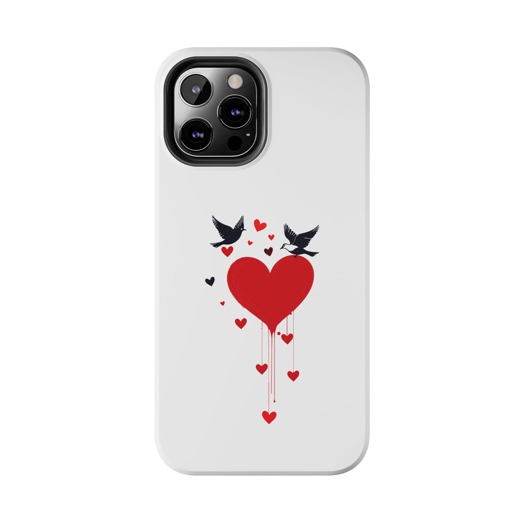 Tough Phone Case Red Dripping Heart with Doves Valentine's Protection