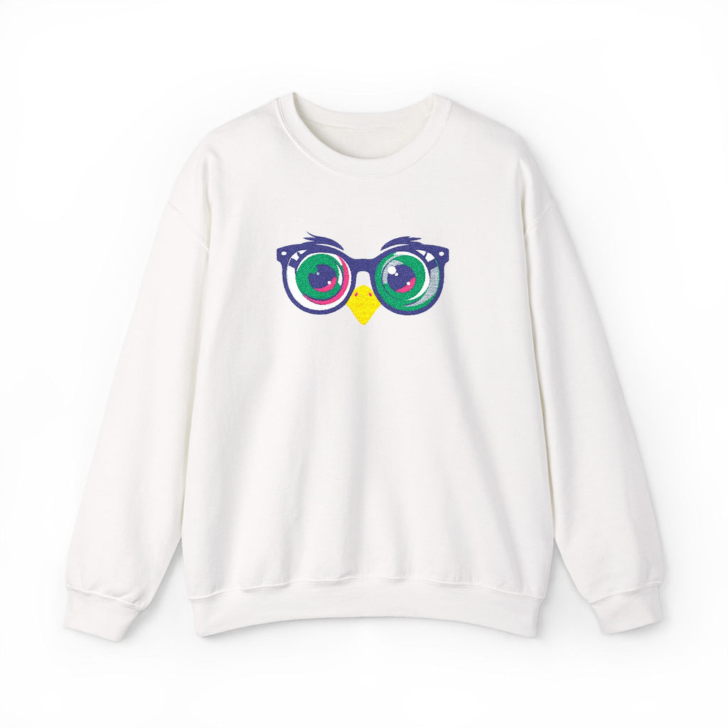 Owl Glasses Sequin Crewneck Sweatshirt Whimsical Sparkle Pullover