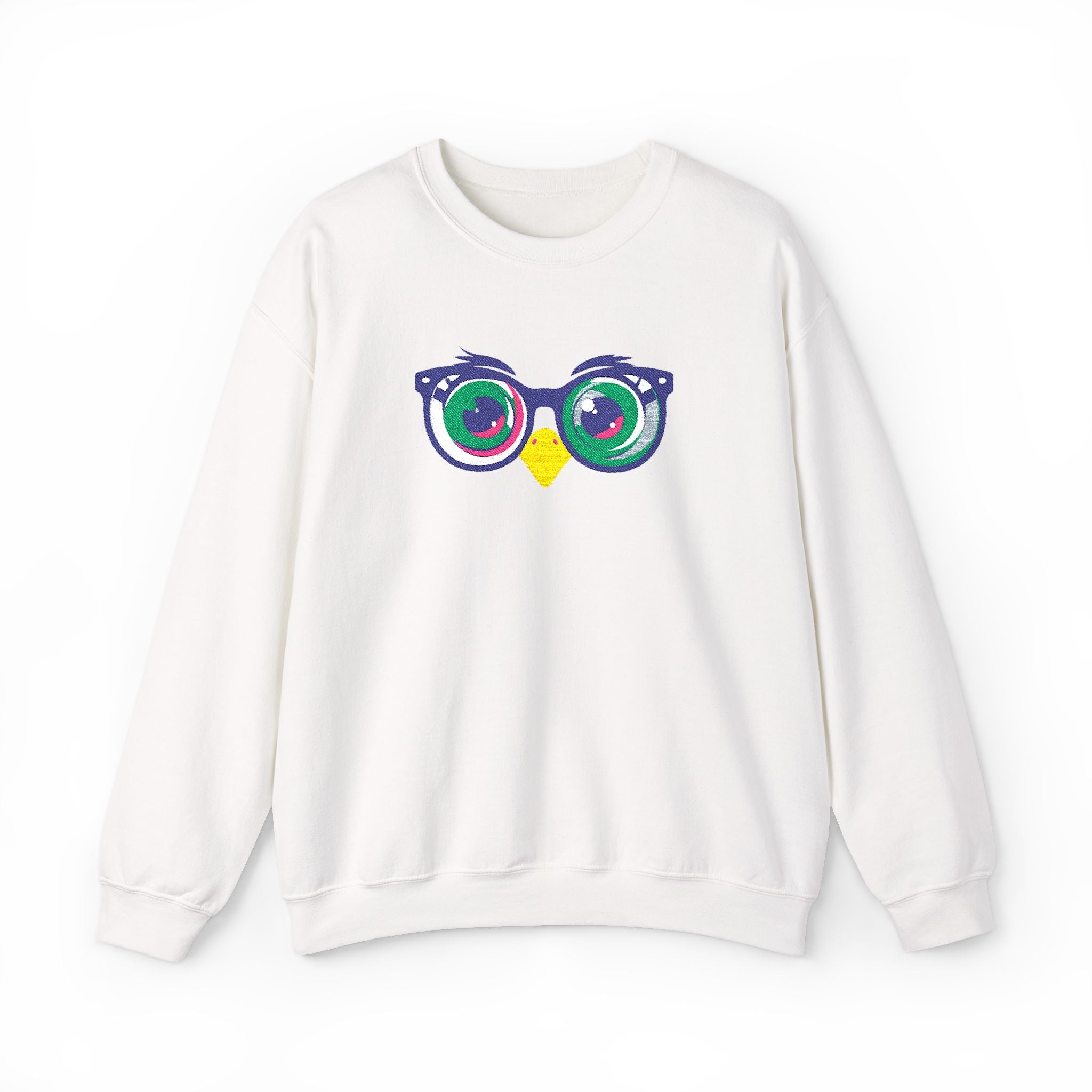 Owl Glasses Sequin Crewneck Sweatshirt Whimsical Sparkle Pullover