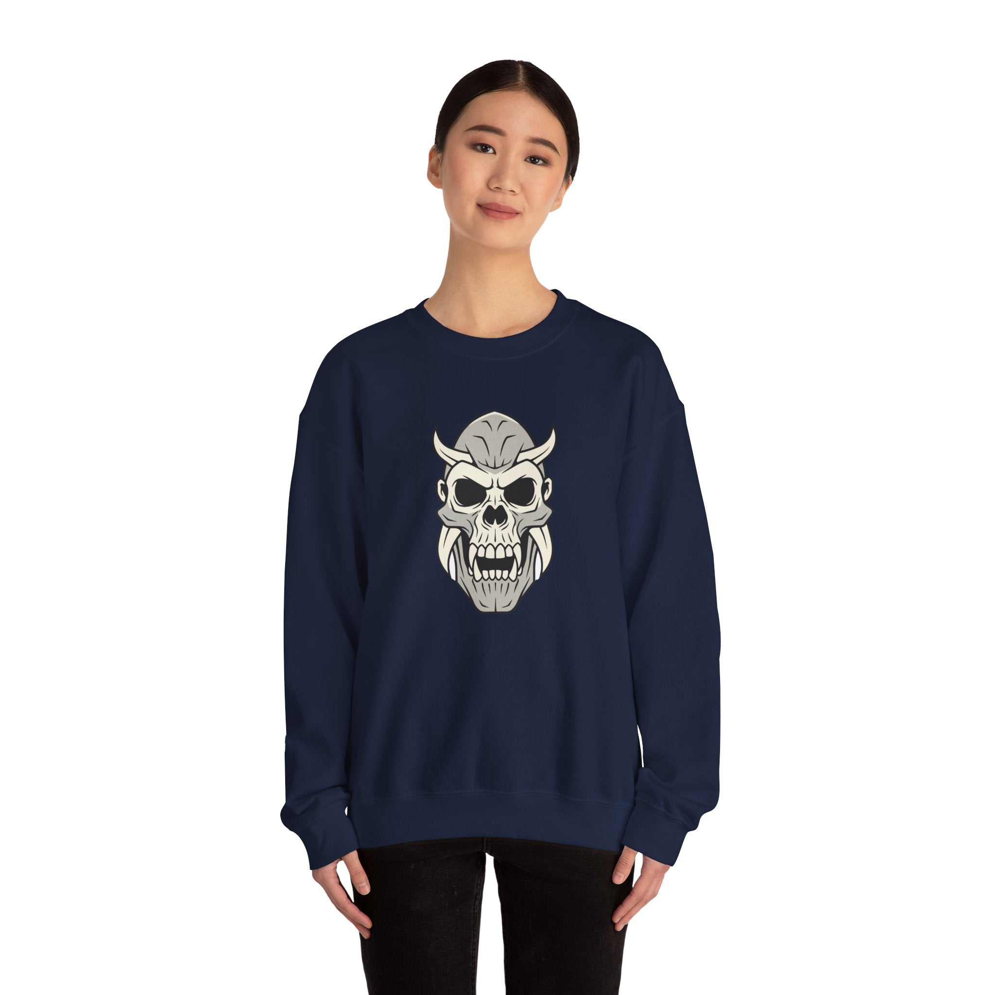 Skull Demon Crewneck Sweatshirt Gothic Horned Skull Graphic