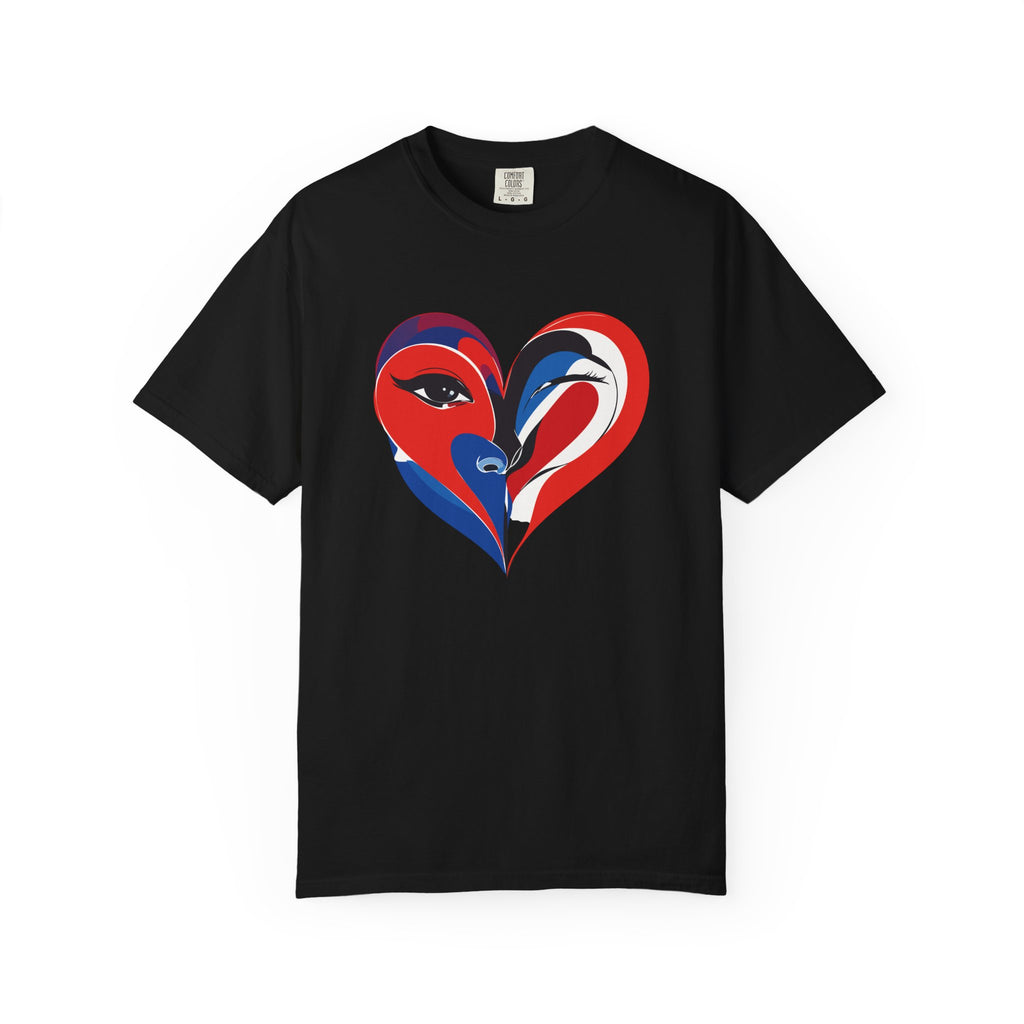 Heart Art Graphic Tee Red & Blue Woman Face Heart Design