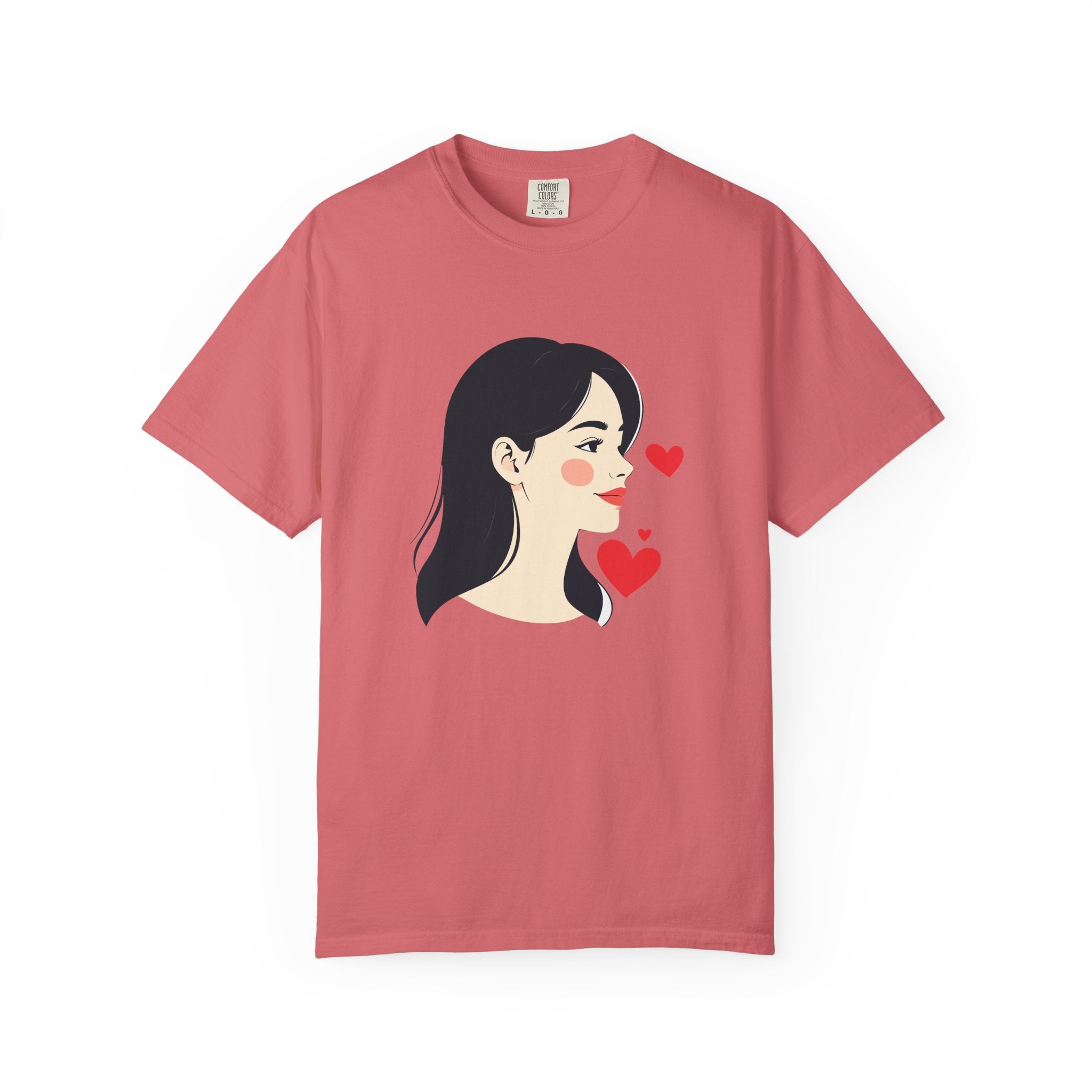 T-Shirt — Minimal Cute Girl Profile with Hearts Graphic